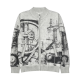 Men's Gray Bomber Jacket with Industrial Gear Print