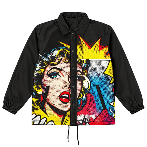 Black Collared Jacket with Pop Art Comic Print