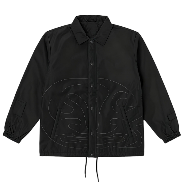 Black Collared Jacket with Curved Line Print