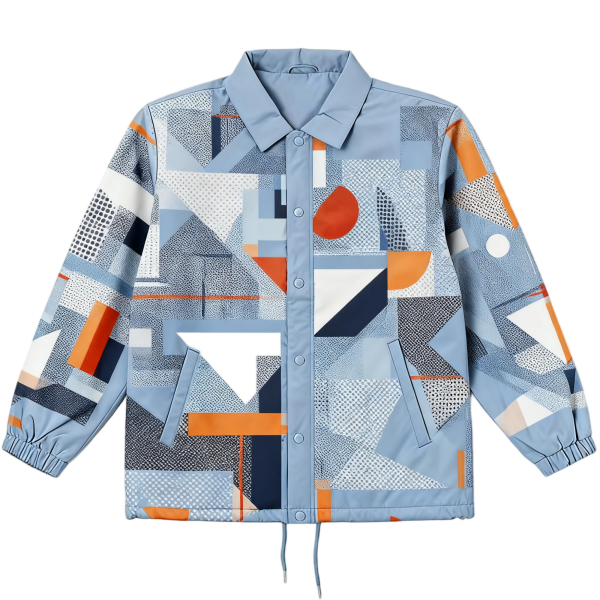 Light Blue Collared Jacket with Geometric Patchwork Print