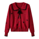 Women's Burgundy Peter Pan Collar Cardigan with Heart Print