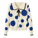 Bold Blue Polka Dot Print Cream Collared Cardigan