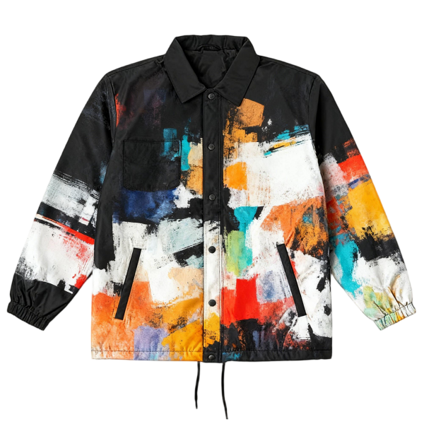Black Collared Jacket with Colorful Abstract Graffiti Print