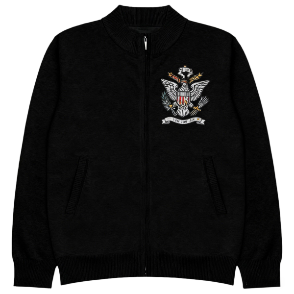 Men's Black Bomber Jacket with Eagle Emblem Embroidery Print